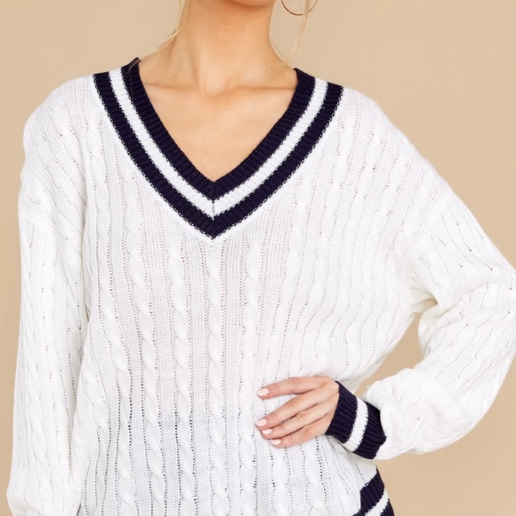 Simply Obsessed White And Navy Sweater - Picture 7 of 11